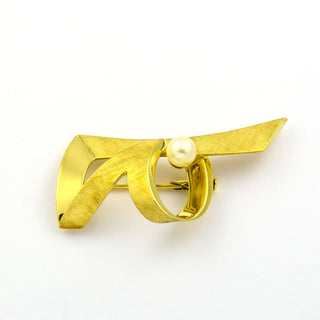 Brosche aus 585 Gelbgold mit Perle, nachhaltiger second hand Schmuck perfekt aufgearbeitet