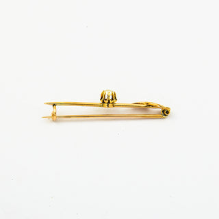 Brosche aus 585 Gelbgold mit Perle, nachhaltiger second hand Schmuck perfekt aufgearbeitet