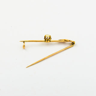 Brosche aus 585 Gelbgold mit Perle, nachhaltiger second hand Schmuck perfekt aufgearbeitet
