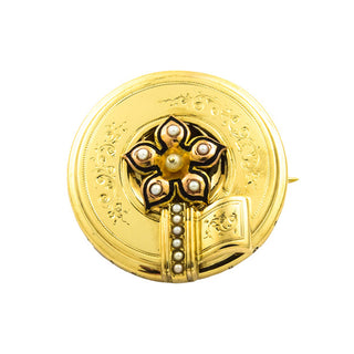 Brosche aus 585 Gelbgold mit Perle, nachhaltiger second hand Schmuck perfekt aufgearbeitet