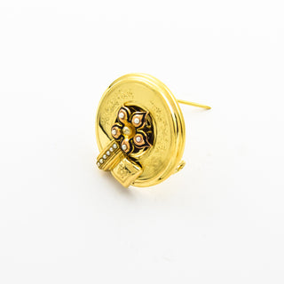 Brosche aus 585 Gelbgold mit Perle, nachhaltiger second hand Schmuck perfekt aufgearbeitet