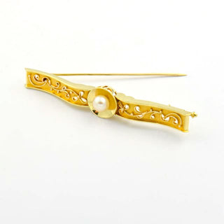 Perlenbrosche aus 585 Gelbgold, nachhaltiger second hand Schmuck perfekt aufgearbeitet