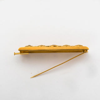 Brosche aus 585 Gelbgold mit Turmalin und Diamant, nachhaltiger second hand Schmuck perfekt aufgearbeitet