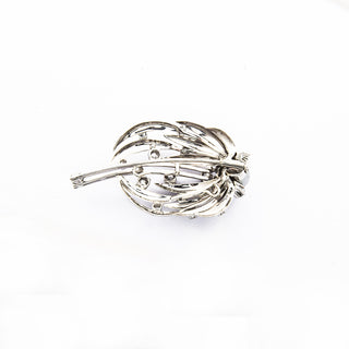 Brosche aus 585 Weißgold mit Perle und Brillant, nachhaltiger second hand Schmuck perfekt aufgearbeitet