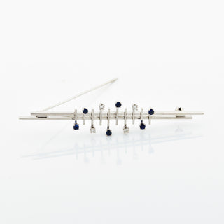 Saphirbrosche aus 585 Weißgold mit Brillant, nachhaltiger second hand Schmuck perfekt aufgearbeitet