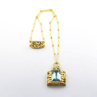Collier aus 585 Gelb- und Rotgold mit Aquamarin und Brillant, nachhaltiger second hand Schmuck perfekt aufgearbeitet