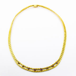 Rubincollier aus 585 Gelb- und Weißgold, nachhaltiger second hand Schmuck perfekt aufgearbeitet