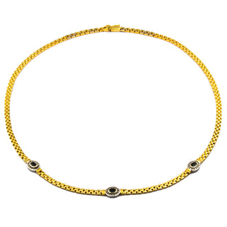 Collier aus 585 Gelb- und Weißgold mit Saphir und Brillant, nachhaltiger second hand Schmuck perfekt aufgearbeitet