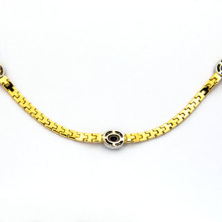 Collier aus 585 Gelb- und Weißgold mit Saphir und Brillant, nachhaltiger second hand Schmuck perfekt aufgearbeitet