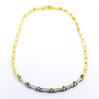 Smaragdcollier aus 750 Gelb- und Weißgold mit Brillant, nachhaltiger second hand Schmuck perfekt aufgearbeitet
