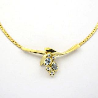 Collier aus 585 Gelbgold mit Aquamarin und Brillant, nachhaltiger second hand Schmuck perfekt aufgearbeitet