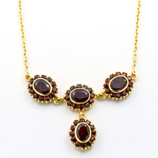 Granatcollier aus 585 Gelbgold, nachhaltiger second hand Schmuck perfekt aufgearbeitet