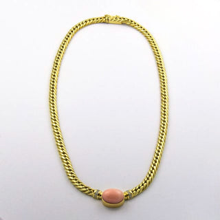 Korallencollier aus 585 Gelbgold mit Diamant, nachhaltiger second hand Schmuck perfekt aufgearbeitet