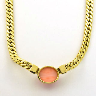 Korallencollier aus 585 Gelbgold mit Diamant, nachhaltiger second hand Schmuck perfekt aufgearbeitet