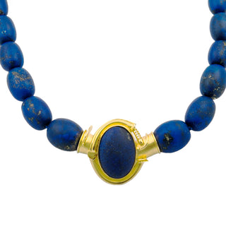 Lapislazulikette mit Schmuckschließe aus Gelbgold, Handarbeit, nachhaltiger second hand Schmuck perfekt aufgearbeitet