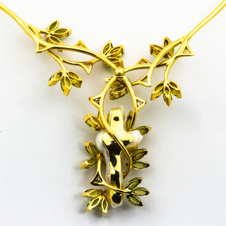 Collier aus 750 Gelbgold mit Peridot, Brillant und Perle, nachhaltiger second hand Schmuck perfekt aufgearbeitet
