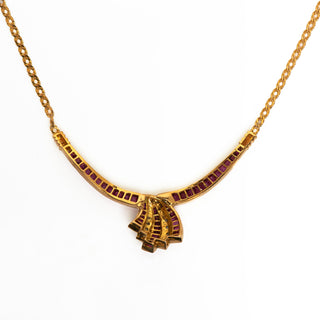 Rubincollier aus 750 Gelbgold mit Diamant, nachhaltiger second hand Schmuck perfekt aufgearbeitet