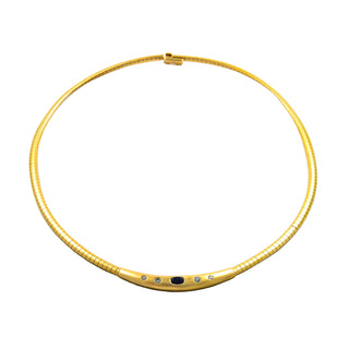 Saphircollier aus 585 Gelbgold mit Brillant, nachhaltiger second hand Schmuck perfekt aufgearbeitet