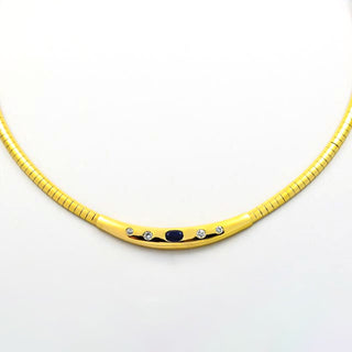 Saphircollier aus 585 Gelbgold mit Brillant, nachhaltiger second hand Schmuck perfekt aufgearbeitet
