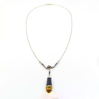 Collier aus 950 Platin mit Onyx, Citrin und Diamant, nachhaltiger second hand Schmuck perfekt aufgearbeitet