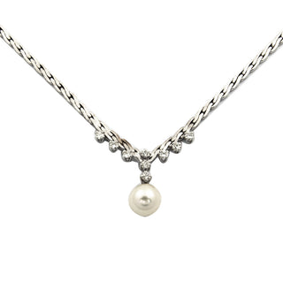 Collier aus 750 Weißgold mit Perle und Diamant, nachhaltiger second hand Schmuck perfekt aufgearbeitet