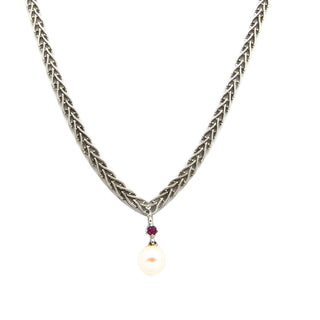 Collier aus 585 Weißgold mit Perle und Rubin, nachhaltiger second hand Schmuck perfekt aufgearbeitet