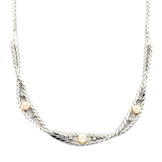 Collier aus 585 Weißgold mit Perle und Diamant, nachhaltiger second hand Schmuck perfekt aufgearbeitet