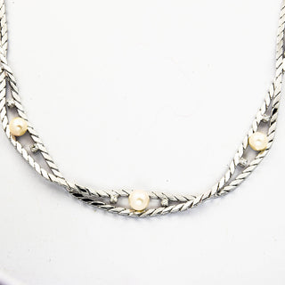 Collier aus 585 Weißgold mit Perle und Diamant, nachhaltiger second hand Schmuck perfekt aufgearbeitet