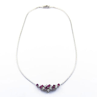 Rubincollier aus 585 Weißgold mit Brillant, nachhaltiger second hand Schmuck perfekt aufgearbeitet