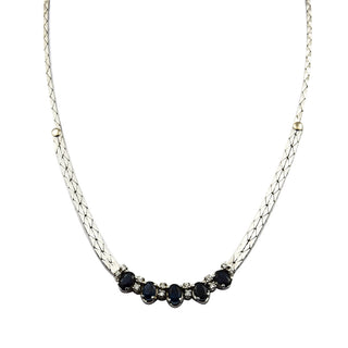 Saphircollier aus 585 Weißgold mit Diamant, nachhaltiger second hand Schmuck perfekt aufgearbeitet