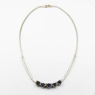 Saphircollier aus 585 Weißgold mit Diamant, nachhaltiger second hand Schmuck perfekt aufgearbeitet