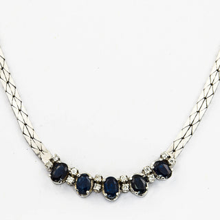 Saphircollier aus 585 Weißgold mit Diamant, nachhaltiger second hand Schmuck perfekt aufgearbeitet