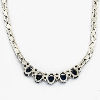 Saphircollier aus 585 Weißgold mit Diamant, nachhaltiger second hand Schmuck perfekt aufgearbeitet