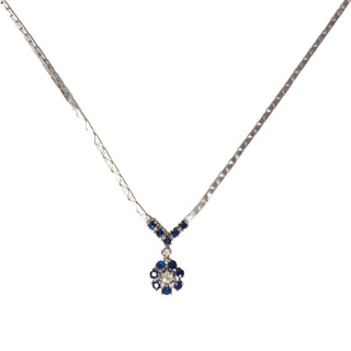 Saphircollier aus 585 Weißgold mit Brillant, nachhaltiger second hand Schmuck perfekt aufgearbeitet