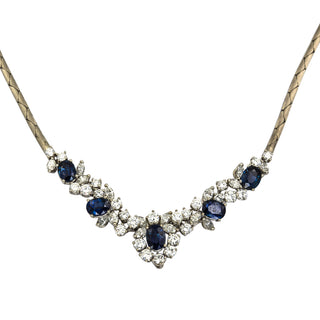 Collier aus 750 Weißgold mit Saphir, Brillant und Diamant, neuwertig, nachhaltiger second hand Schmuck perfekt aufgearbeitet