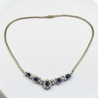Collier aus 750 Weißgold mit Saphir, Brillant und Diamant, neuwertig, nachhaltiger second hand Schmuck perfekt aufgearbeitet