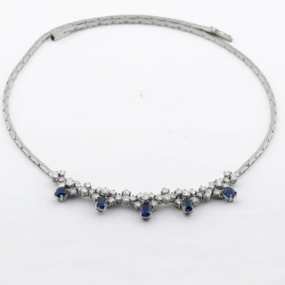 Collier aus 750 Weißgold mit Saphir und Brillant, neuwertig, nachhaltiger second hand Schmuck perfekt aufgearbeitet