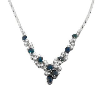 Collier aus 585 Weißgold mit Saphir und Brillant, neuwertig, nachhaltiger second hand Schmuck perfekt aufgearbeitet