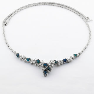 Collier aus 585 Weißgold mit Saphir und Brillant, neuwertig, nachhaltiger second hand Schmuck perfekt aufgearbeitet