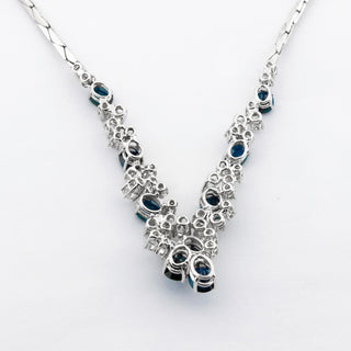 Collier aus 585 Weißgold mit Saphir und Brillant, neuwertig, nachhaltiger second hand Schmuck perfekt aufgearbeitet