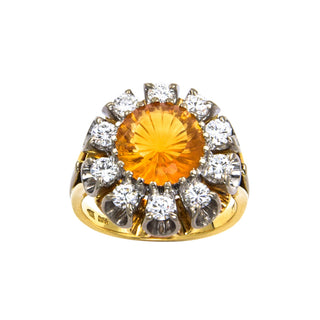 Ring aus 750 Gelb- und Weißgold mit Citrin und Brillant, nachhaltiger second hand Schmuck perfekt aufgearbeitet