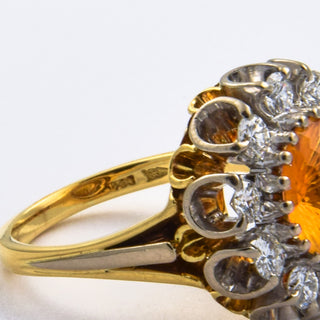 Ring aus 750 Gelb- und Weißgold mit Citrin und Brillant, nachhaltiger second hand Schmuck perfekt aufgearbeitet