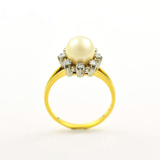 Perlenring aus 585 Gelb- und Weißgold mit Brillant, nachhaltiger second hand Schmuck perfekt aufgearbeitet