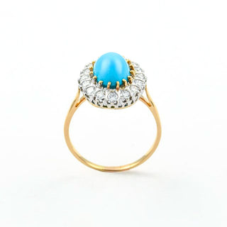 Ring aus 750 Gelb- und Weißgold mit Türkis und Brillant, nachhaltiger second hand Schmuck perfekt aufgearbeitet