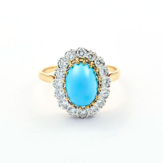 Ring aus 750 Gelb- und Weißgold mit Türkis und Brillant, nachhaltiger second hand Schmuck perfekt aufgearbeitet