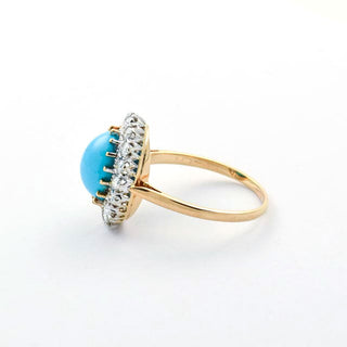 Ring aus 750 Gelb- und Weißgold mit Türkis und Brillant, nachhaltiger second hand Schmuck perfekt aufgearbeitet