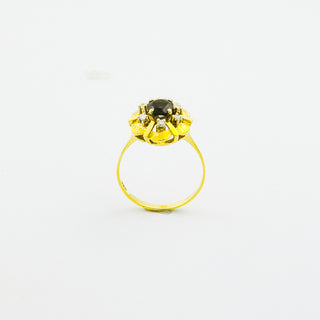 Entourage-Ring aus 585 Gelb- und Weißgold mit Turmalin und Diamant, nachhaltiger second hand Schmuck perfekt aufgearbeitet