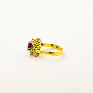 Rubinring aus 585 Gelbgold mit Brillant, nachhaltiger second hand Schmuck perfekt aufgearbeitet