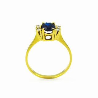 Saphirring aus 585 Gelbgold mit Brillant, nachhaltiger second hand Schmuck perfekt aufgearbeitet