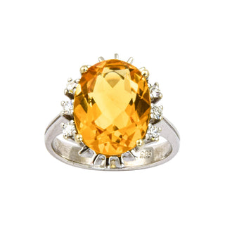 Ring aus 585 Weißgold mit Citrin und Diamant, nachhaltiger second hand Schmuck perfekt aufgearbeitet